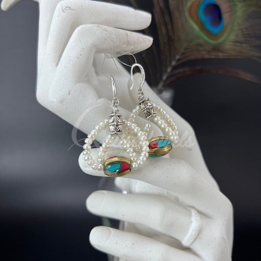 Seed Pearl and Tibetan Earrings-QuiseJewels