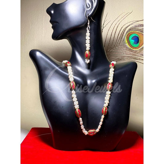 Tibetan RedCoral and Seed Pearl Set-QuiseJewels